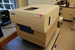 a photo of the imager which looks like a cream and tan cube