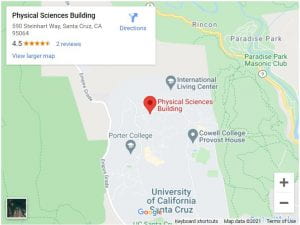 A map of the UCSC campus indicating the PSB building location