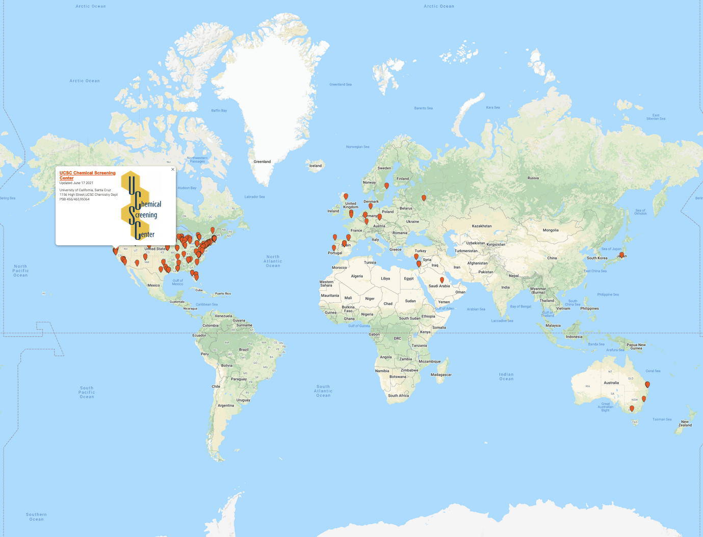 a map of the world showing UCSC CSC logo at our location